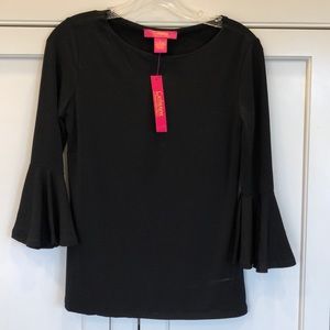 Black stretchy blouse with sleeve detail, NWT